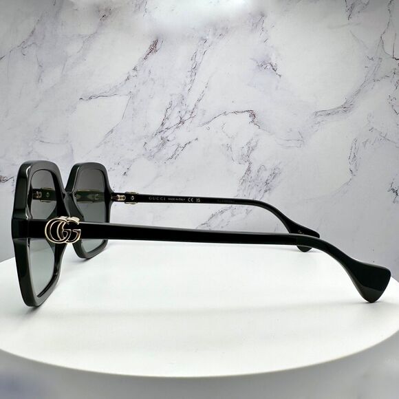 New GUCCI Sunglasses Black Oversized Square Gold Metal GG